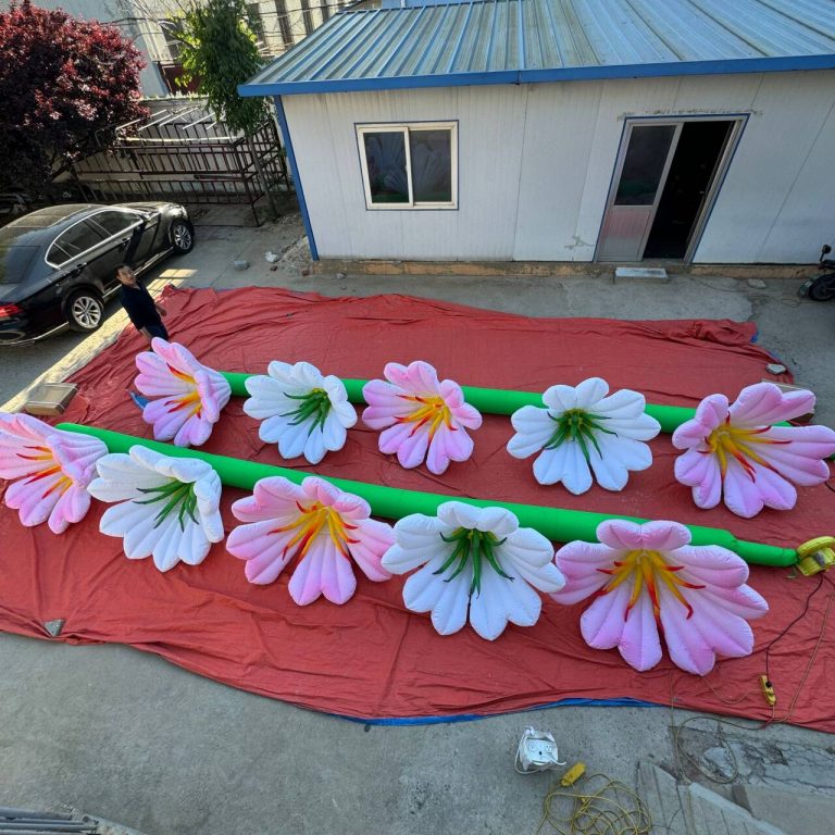 8m long inflatable lily flower chains inflatable flower strips for stage props